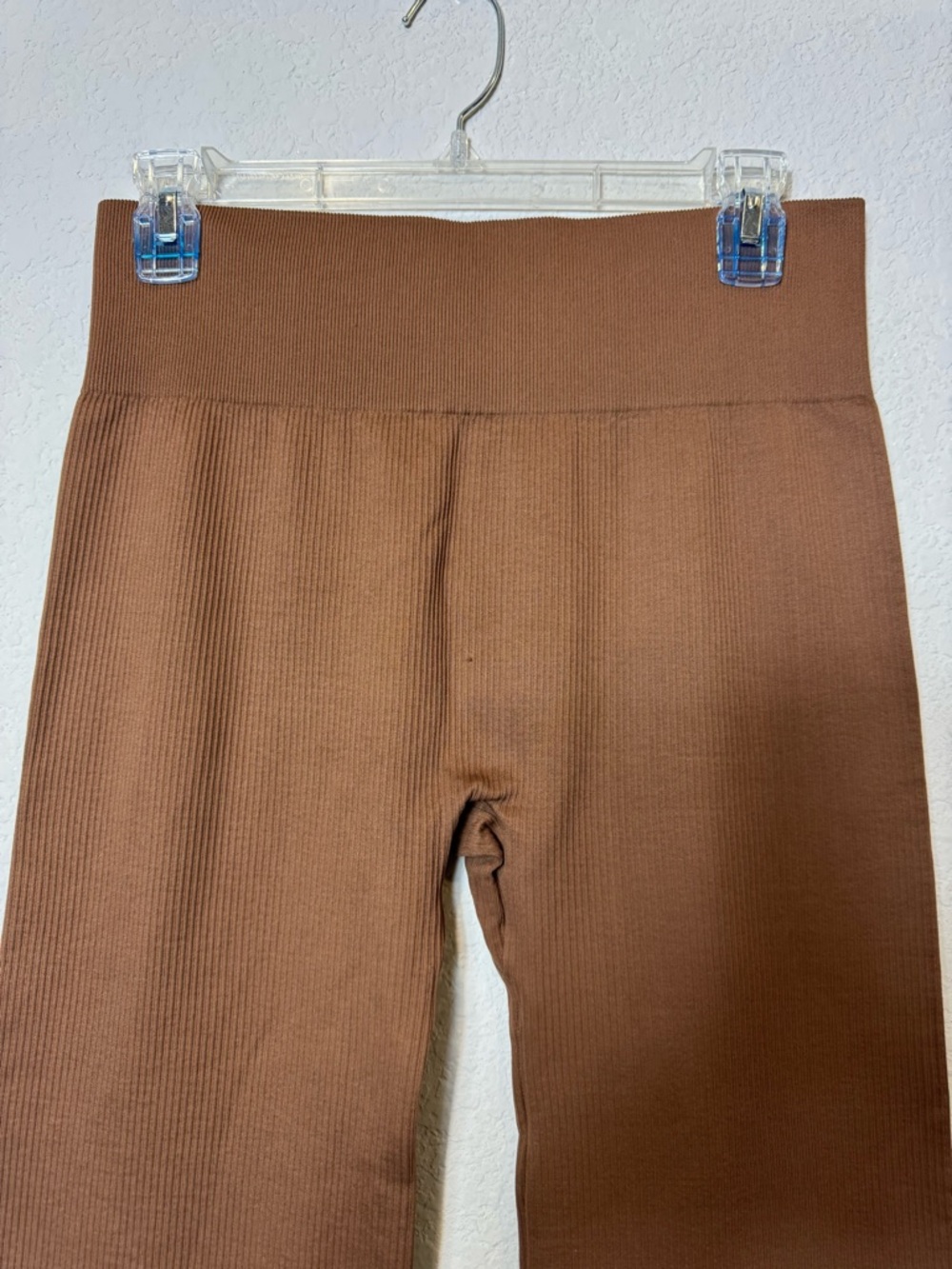 OQQ High-Rise Stretchy Ribbed Flared Yoga Pants in Rich Brown Activewear Sz XL - Picture 3 of 8